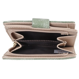 Green textured PU leather compact bi-fold wallet for women with zipper coin pocket