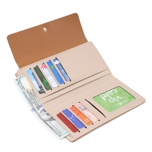 Minimalist multi-slot long PU leather wallet with large capacity and bifold design