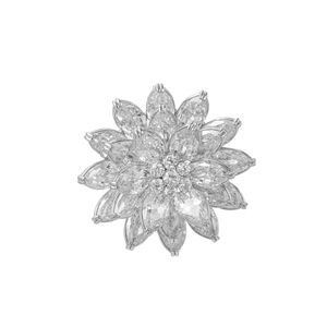 Macro detail of triple-layer snow lotus brooch with marquise-cut marquise stones