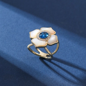 Camellia Flower Scarf Buckle Shell Alloy Blue Stone Clip Fastener For Satin Scarves Wraps Elegant Floral Accessory Women
