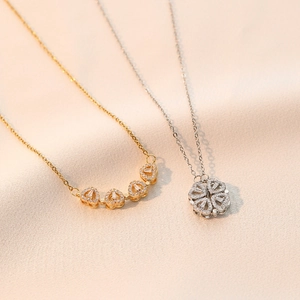 Vielseitige 2-in-1 faltbare Herz-Kleeblatt-Halskette in Gold- und Silber-Finish