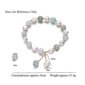 Elegant Tianshan green jade bead bracelet with white freshwater pearls and gold charms
