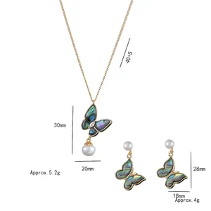 S925 silver butterfly jewelry set with freshwater pearls and abalone shell in gold