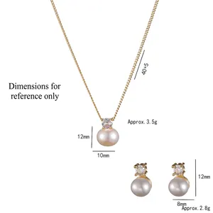 Parure bijoux perles d'eau douce et zircone avec collier ajustable et boucles d'oreilles