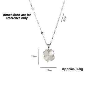 S925 silver four-leaf clover pendant necklace with opal stone and size measurements