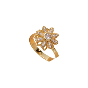 Anello regolabile a forma di fiore dorato con zirconi brillanti per donne