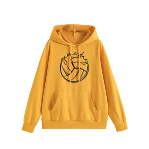 Women's yellow Game Day sports hoodie with a kangaroo pocket and volleyball graphic