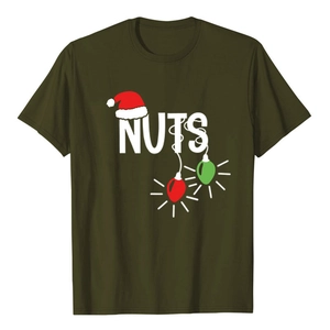 Men's loose fit dark green cotton t-shirt with festive NUTS Christmas hat print