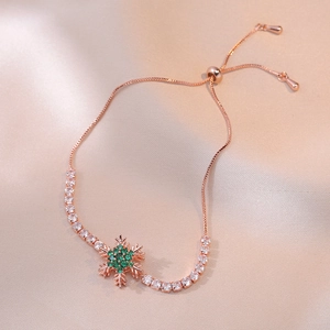 Rotating Snowflake Pendant Bracelet Rose Gold Plated Green Zircon Adjustable Drawstring Elegant Jewelry For Women