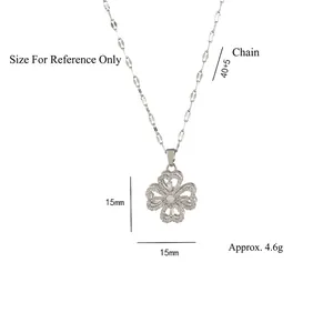 Silver four-leaf clover necklace with pavé cubic zirconia and adjustable 40+5cm chain