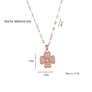 Roségoldene Kleeblatt-Halskette mit Zirkonia-Besatz und 40+5 cm langer Wasserwellenkette