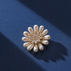 Broche Tournesol Avec Künstliche Perles D'imitation Zircone Alliage Plaque Or Bijoux Floraux Pour Femme Accessoire De Robe De Mariage Fete