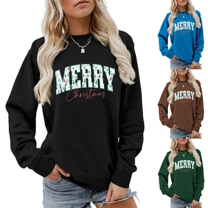 Women's Merry Christmas sweatshirts available in black, blue, brown, and dark green colors