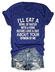 Detail of navy blue cotton t-shirt with white graphic print and distressed denim shorts