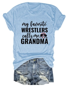 Détail du tissu en coton du t-shirt avec imprimé My Favorite Wrestlers pour femmes