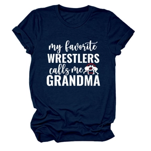T-shirt bleu marine à col rond avec l'imprimé my favorite wrestlers call me grandma