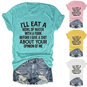 Women's Casual Cotton Blend T-Shirt With Slogan Print Short Sleeve Round Neck Loose Streetwear Tee For Daily Outfits