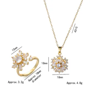 Goldenes Schmuckset mit Schneeflocken-Halskette und offenem Ring für Damen