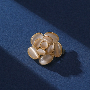 Broche Fleur De Camélia En Alliage De Cuivre Sertie De Pierre Oeil De Chat Style Japonais Coréen Mini Épingle De Sûreté