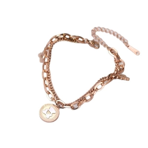 Double-layered rose gold titanium steel bracelet with elegant bear pendant and lobster clasp