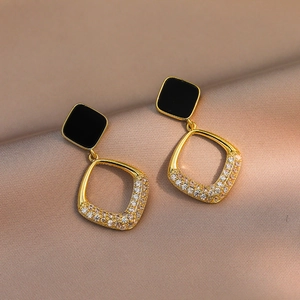 Orecchini Pendenti Rombo Geometrico Zirconi Design Perni Argento Sterling 925 Gioielli Vintage Di Moda Per Donna