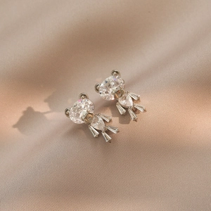Elegante Teddybär Zirkonia Ohrstecker Mit 925 Sterlingsilber Stift Kupfer Kristall Rosa Weiß Tier Ohrringe Für Damen Schmuck Geschenk