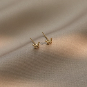Crown Stud Earrings Elegant Copper Rhinestone Zircon Jewelry With 925 Sterling Silver Earring Post For Women