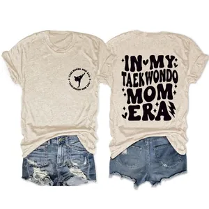 In My Taekwondo Mom Era Women Casual Cotton Blend T-Shirt Round Neck Short Sleeve Top Breathable Sporty Graphic Tee