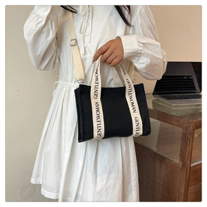 Borsa Tote Casual in Tela da Donna Con Tracolla Stampa Lettere Borsa a Mano a Spalla Versatile Colore a Contrasto