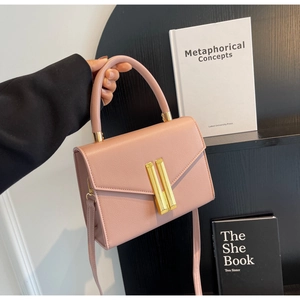 Fashion Women PU Leather Small Square Handbag Gold Metal Lock Litchi Pattern Shoulder Crossbody Bag Daily Commuting Office