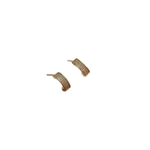 Elegant white geometric gold hoop earrings with sparkling pave-set zircons on white backdrop