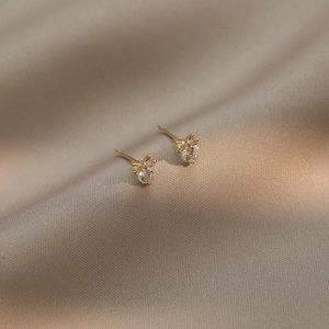 Orecchini A Lobo Con Fiocco Cuore Zircone Con Perno In Argento Sterling 925 Gioielli Di Moda Coreana Per Donne