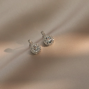 Round Zircon Halo Stud Earrings Elegant Copper Geometric Jewelry With 925 Sterling Silver Earring Post For Women