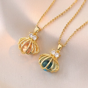 Collier Pendentif Coquillage Acier Inoxydable Plaqué Or Creux Zircone Bijoux Mode Élégants Pour Femmes