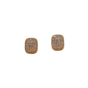 Elegant white geometric square stud earrings with gold plating and cubic zirconia