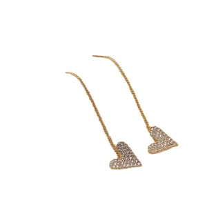 Elegant gold-plated heart-shaped long chain drop earrings with sparkling zircon pave