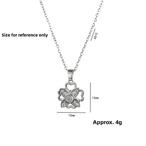 Silver rotating clover necklace with sparkling cubic zirconia pendant and 40cm chain