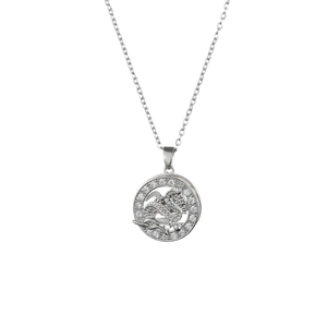 Collier avec pendentif dragon argenté orné de zircons scintillants et chaîne délicate