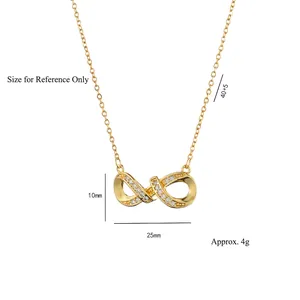 Gold infinity pendant necklace with cubic zirconia and adjustable 45cm link chain