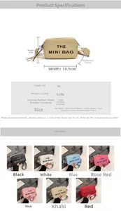 Detailed size specifications and color matrix for the mini PU leather crossbody camera bag