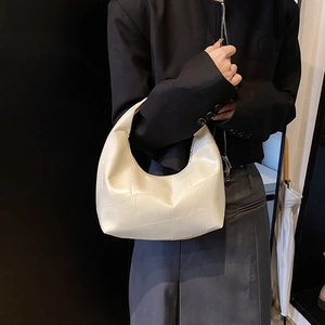 Chic cream white hobo bag with geometric stitching for women's daily commute fashion