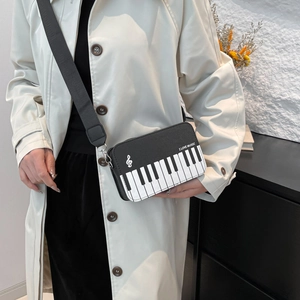 Fashionable piano keyboard pattern crossbody square bag with music note detail