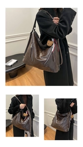 Vue détaillée du grand sac cabas en similicuir marron avec texture vintage et fermetures
