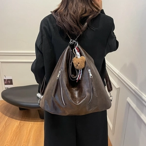 Sac à dos vintage de grande capacité en cuir PU marron foncé pour femme