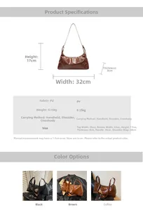 Detailed size chart and dimensions of the retro PU leather shoulder bag with color options