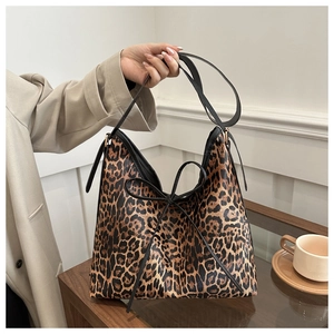Borsa Hobo Sottobraccio con Stampa Leopardata Donna 2025 Borsa Tote in Pelle PU Vintage Grande Capacità con Fiocco Borsa a Tracolla