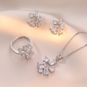 Cubic Zirconia Necklace Earrings Ring Titanium Steel Jewelry Geometric Cluster Fashion Luxury Style For Women Gift Elegant