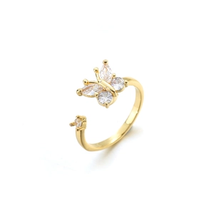 Anillo ajustable de mariposa dorada con brillantes circonitas redondas y marquise