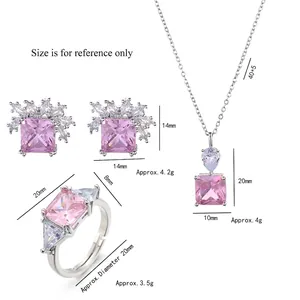 Schmuckset mit rosa Zirkonia Parfumflakon Halskette und Ohrringen inklusive Maßen