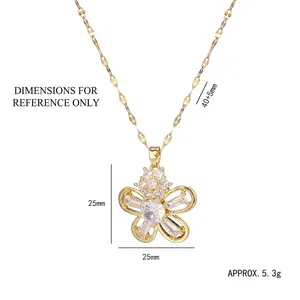 Goldene Blumen-Halskette mit Zirkon-Inlay und verstellbarer Wellenkette für Damen